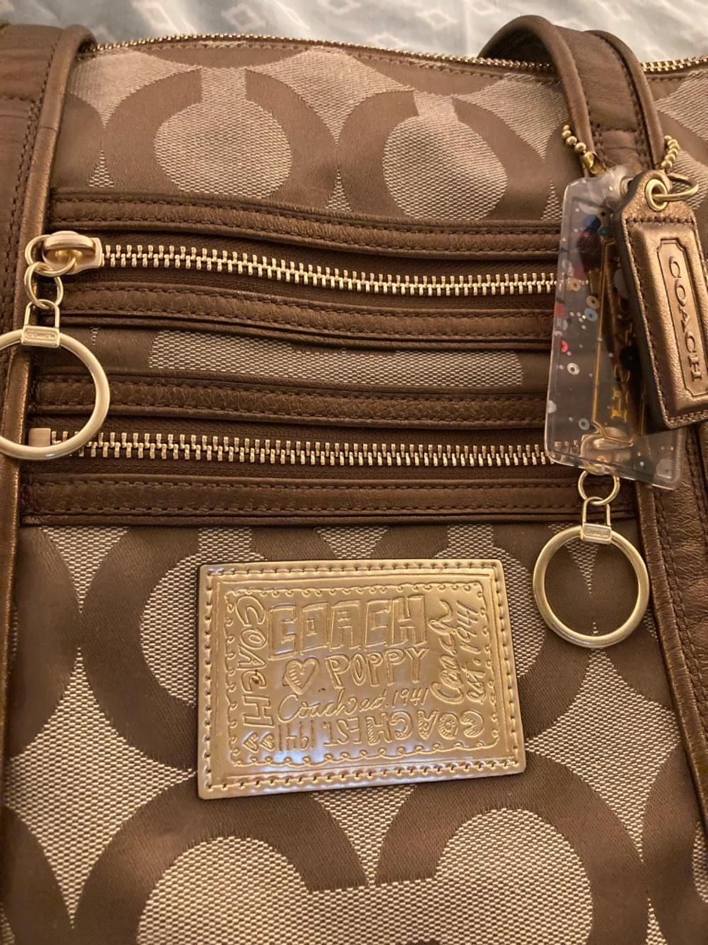 Coach Brown Signature Canvas Tote with Gold Accents & Bronze  leather straps - Picture 4 of 7